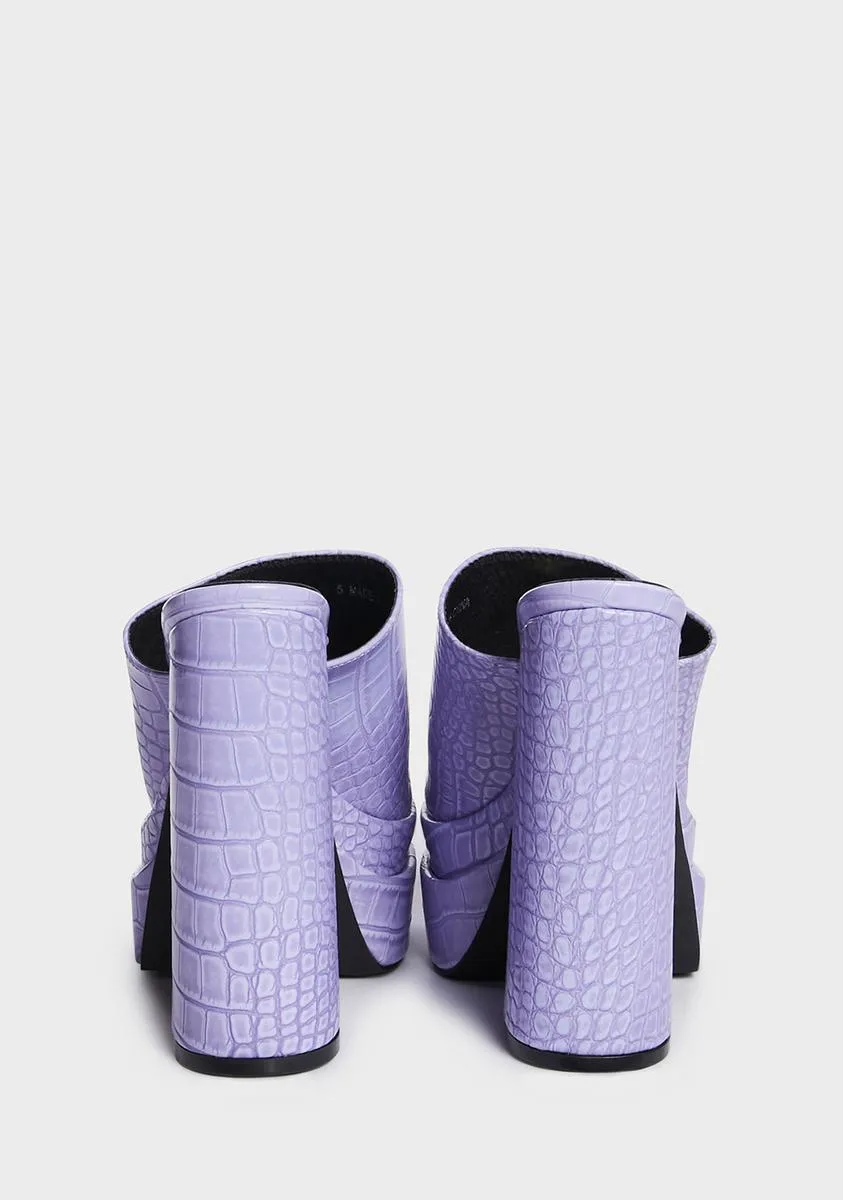 Neon Purple Sky High Platform Mules-