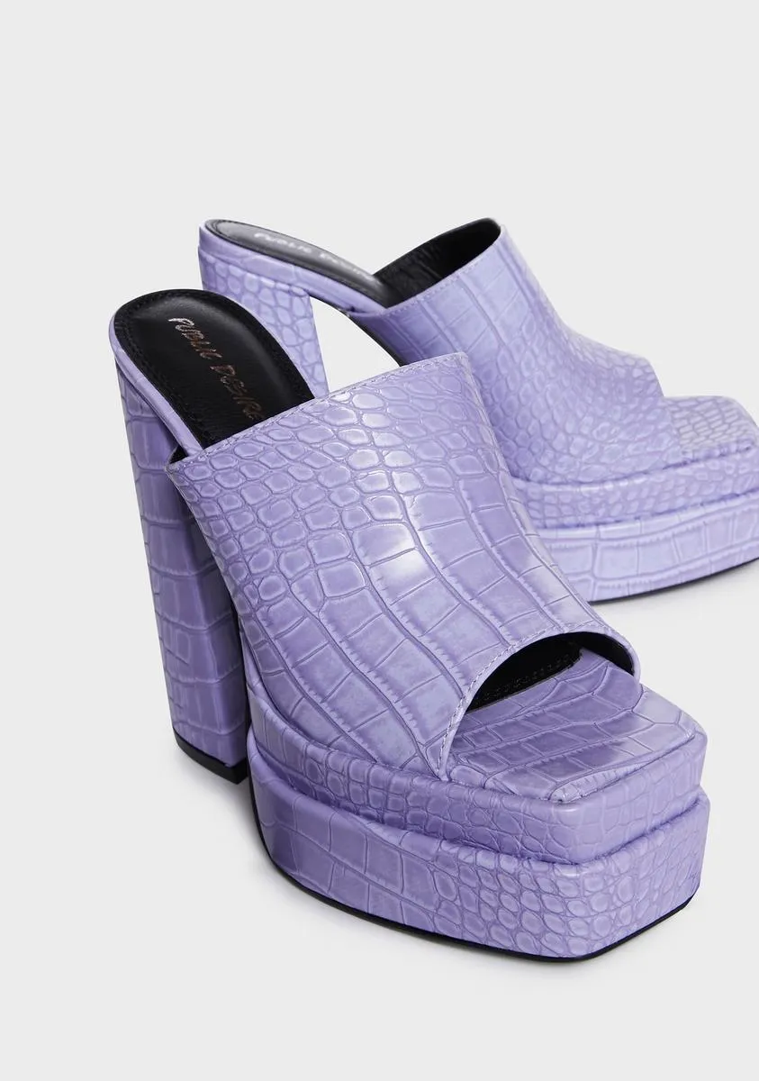 Neon Purple Sky High Platform Mules-