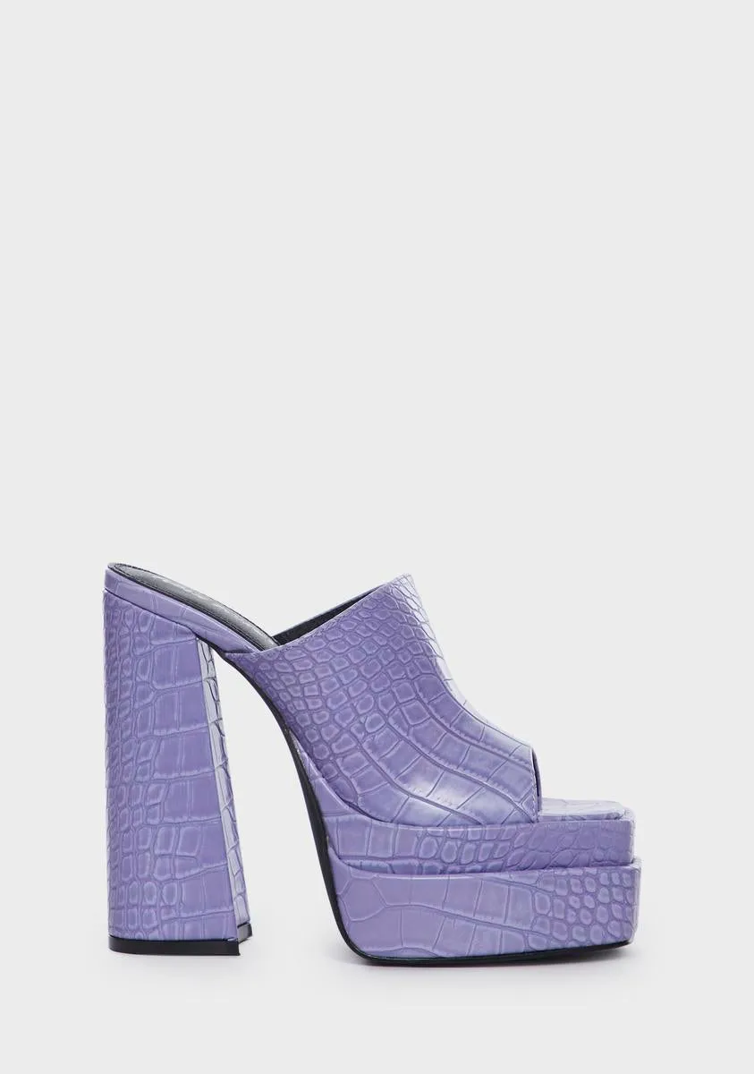 Neon Purple Sky High Platform Mules-