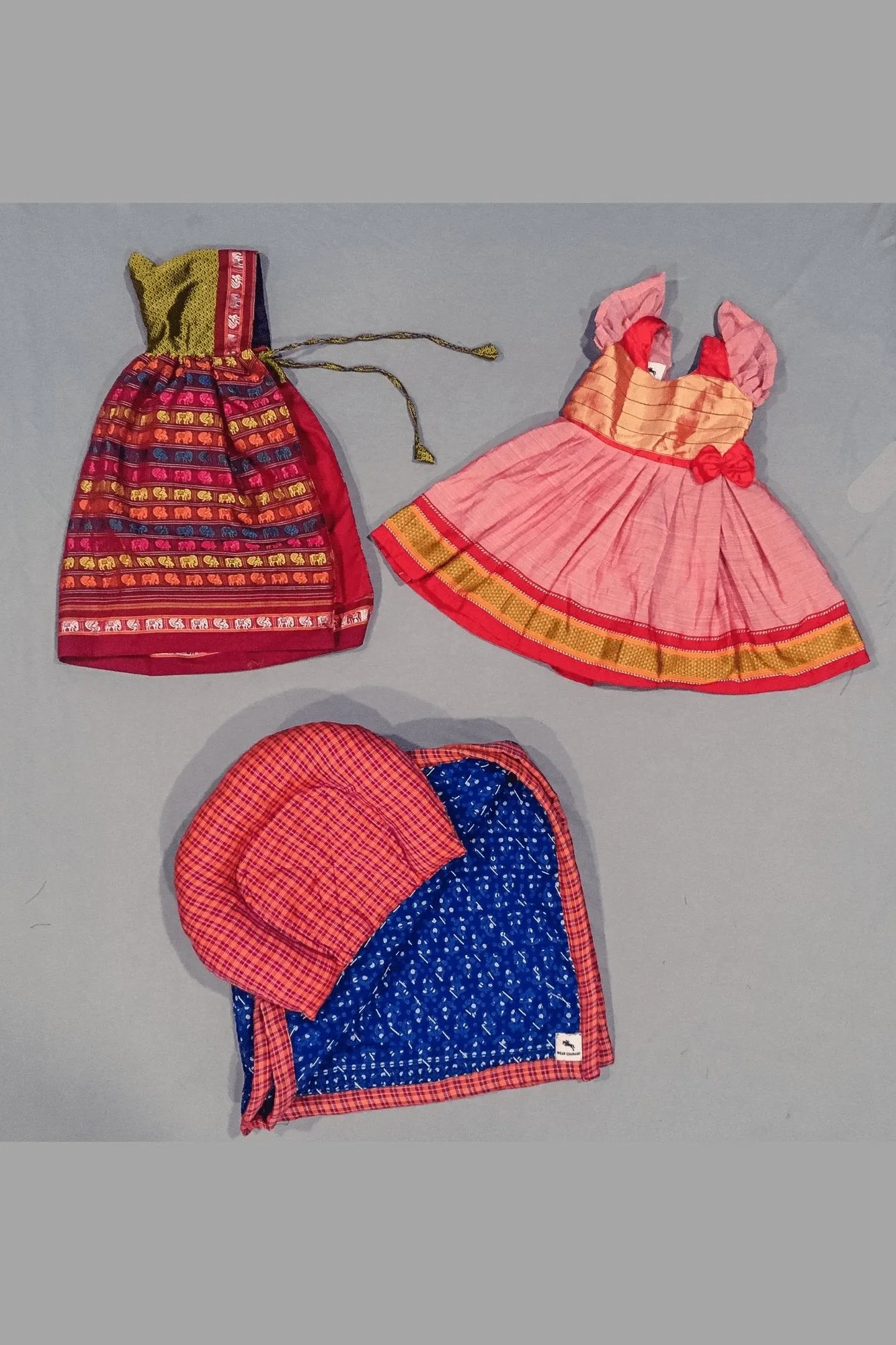 New Born Baby Set of Kunchi, Pink Ilkal Frock, Godhadi Quilt and Cotton Pillow