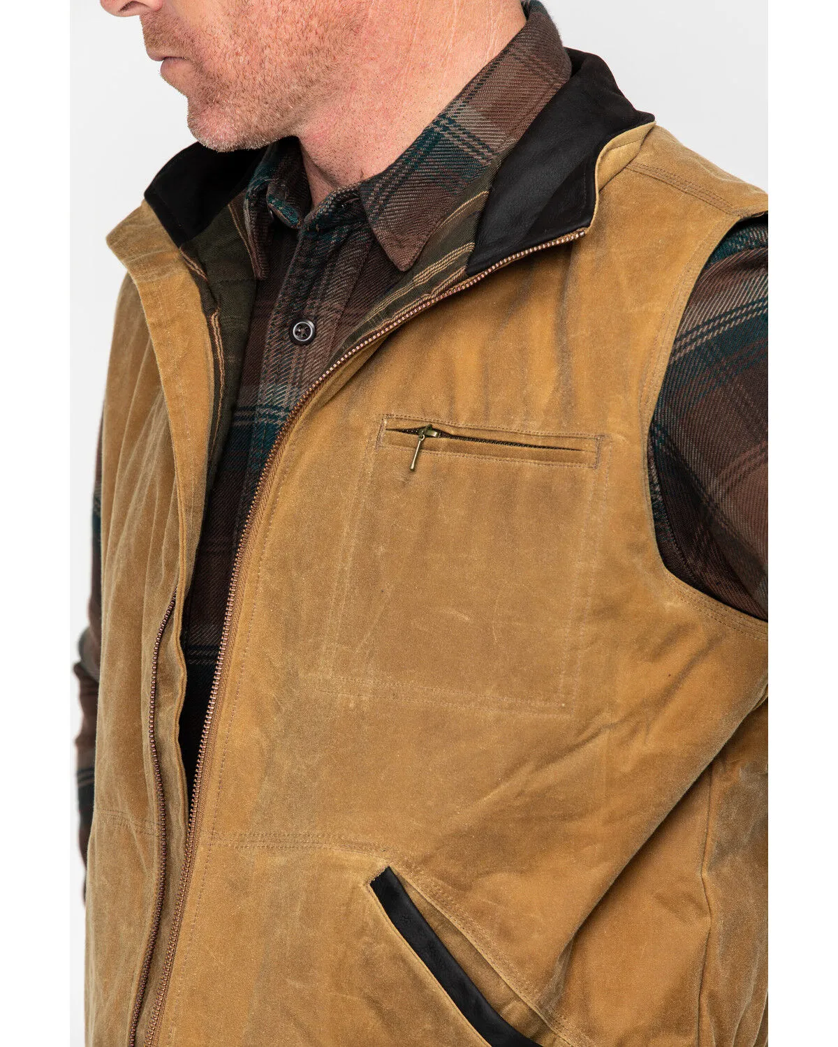 Outback Trading Co Men's Sawbuck Flannel Lined Oilskin Zip-Front Vest