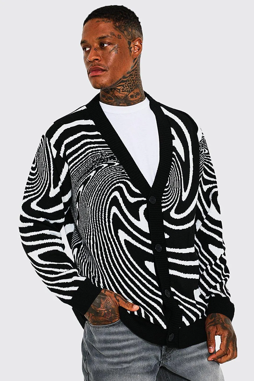 Oversized Abstract Swirl Knitted Cardigan