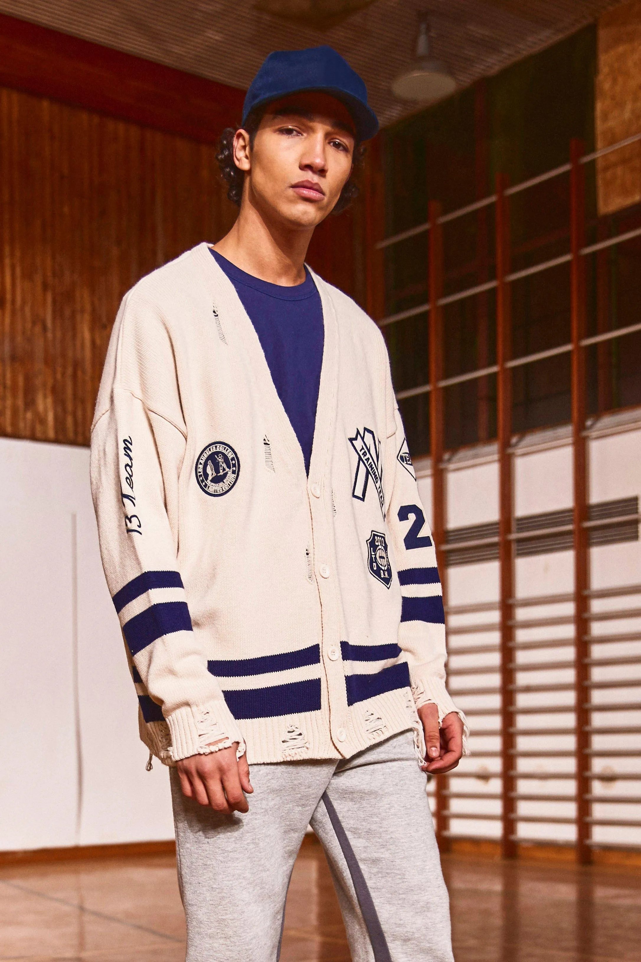 Oversized Badge Varsity Knitted Cardigan