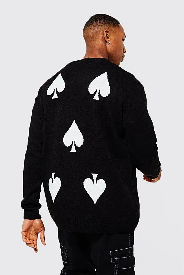 Oversized Card Graphic Cardigan