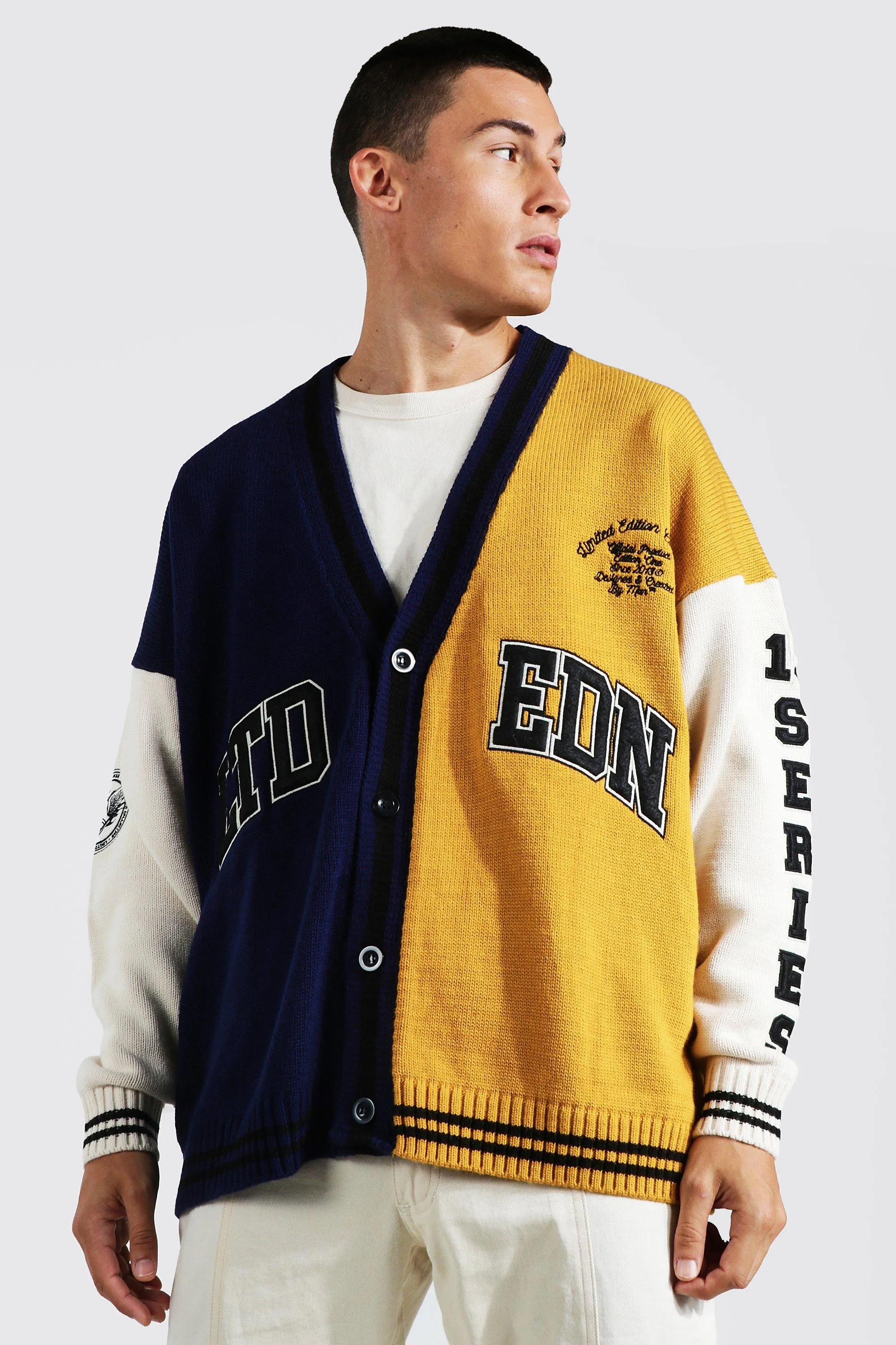 Oversized Colour Block Limited Varsity Cardigan