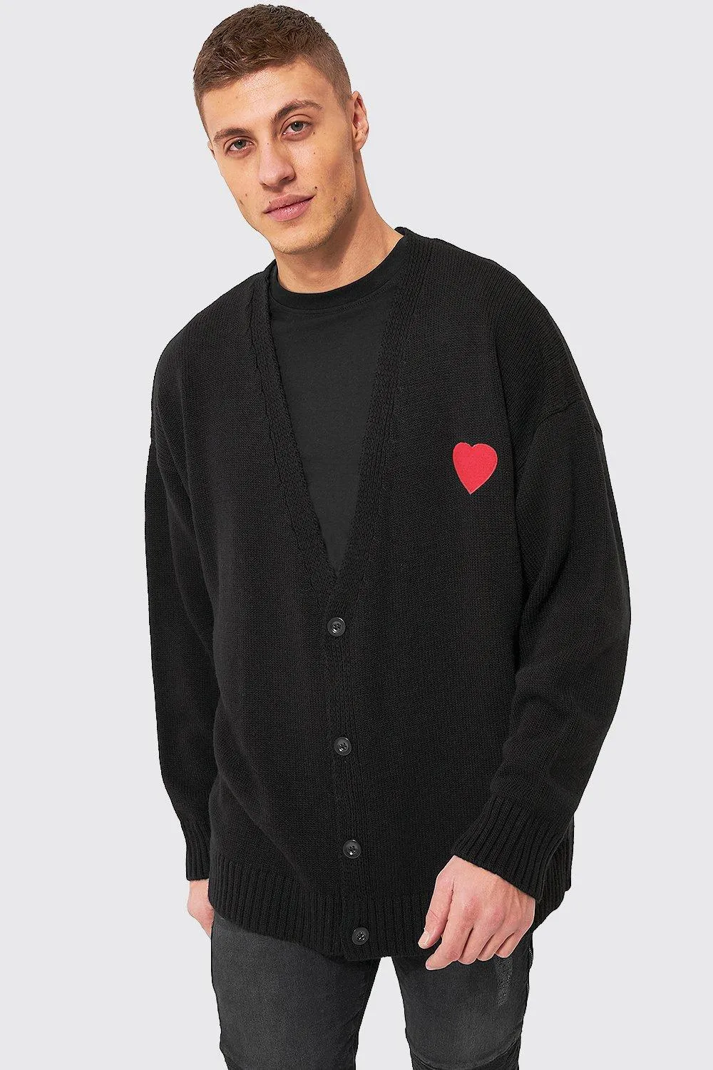 Oversized Embroidered Heart Knitted Cardigan