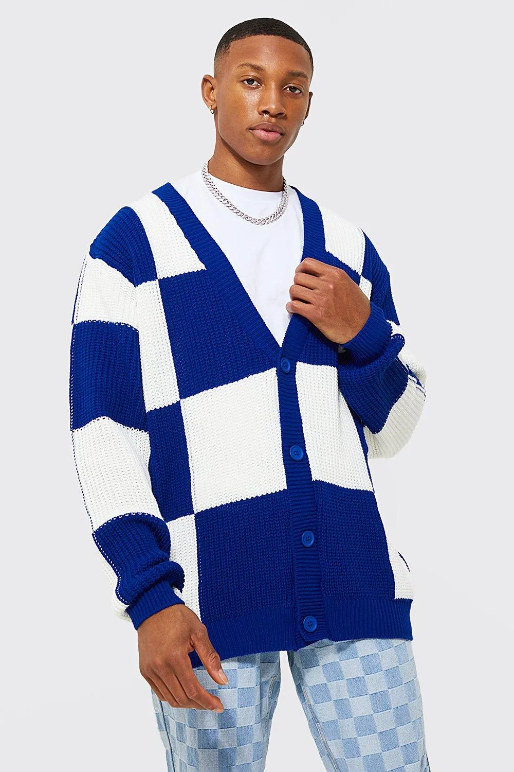 Oversized Large Checkerboard Cardigan