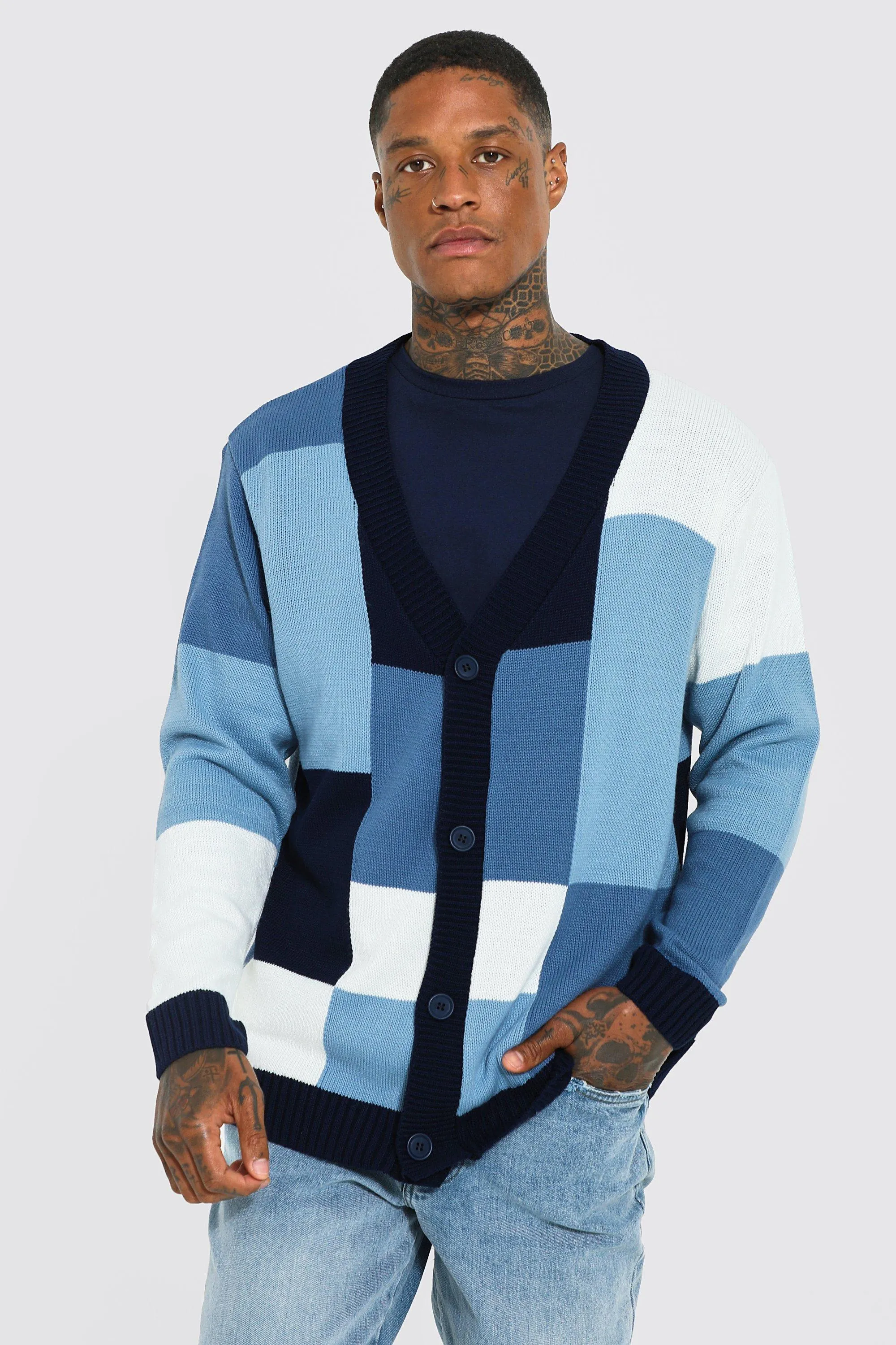 Oversized Patchwork Knitted Cardigan