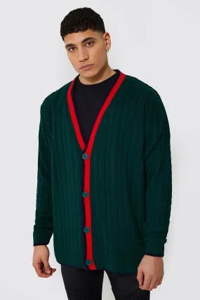 Oversized Varsity Cable Knitted Cardigan