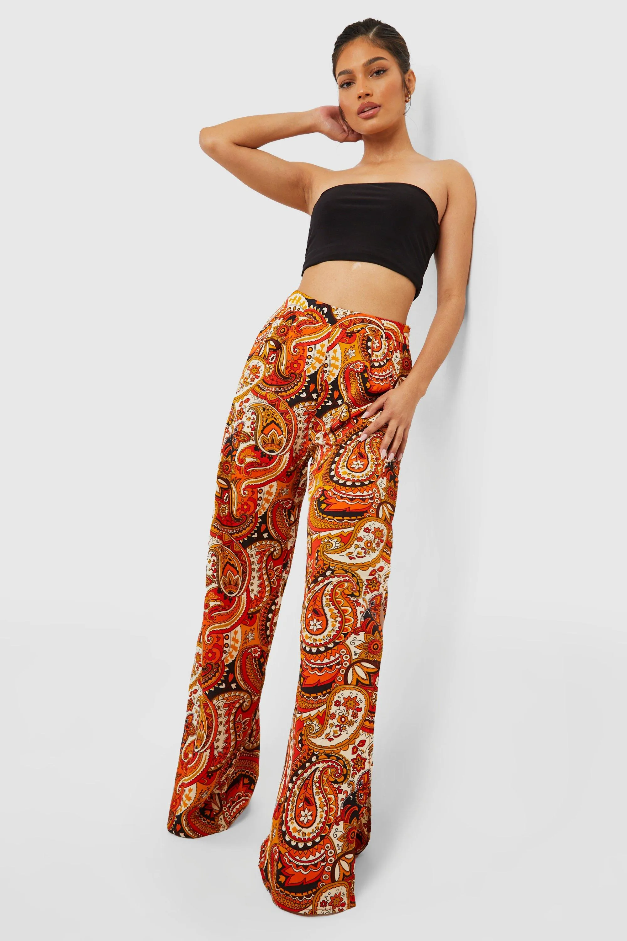 Paisley Print Split Side Wide Leg Pants