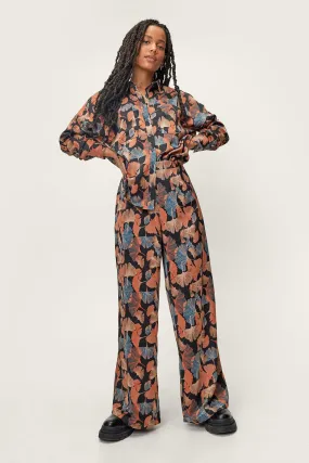 Petite Floral Print Satin Wide Leg Pants