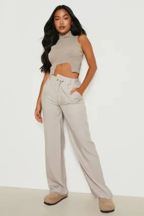 Petite Woven Asymmetric Wide Leg Pants