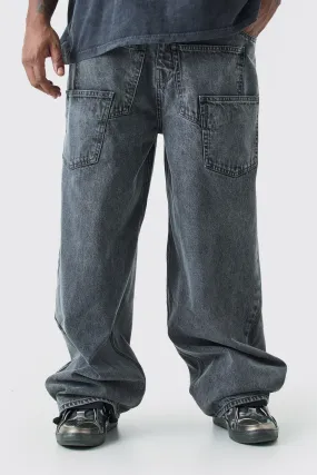 Plus Baggy Rigid Acid Wash Jeans