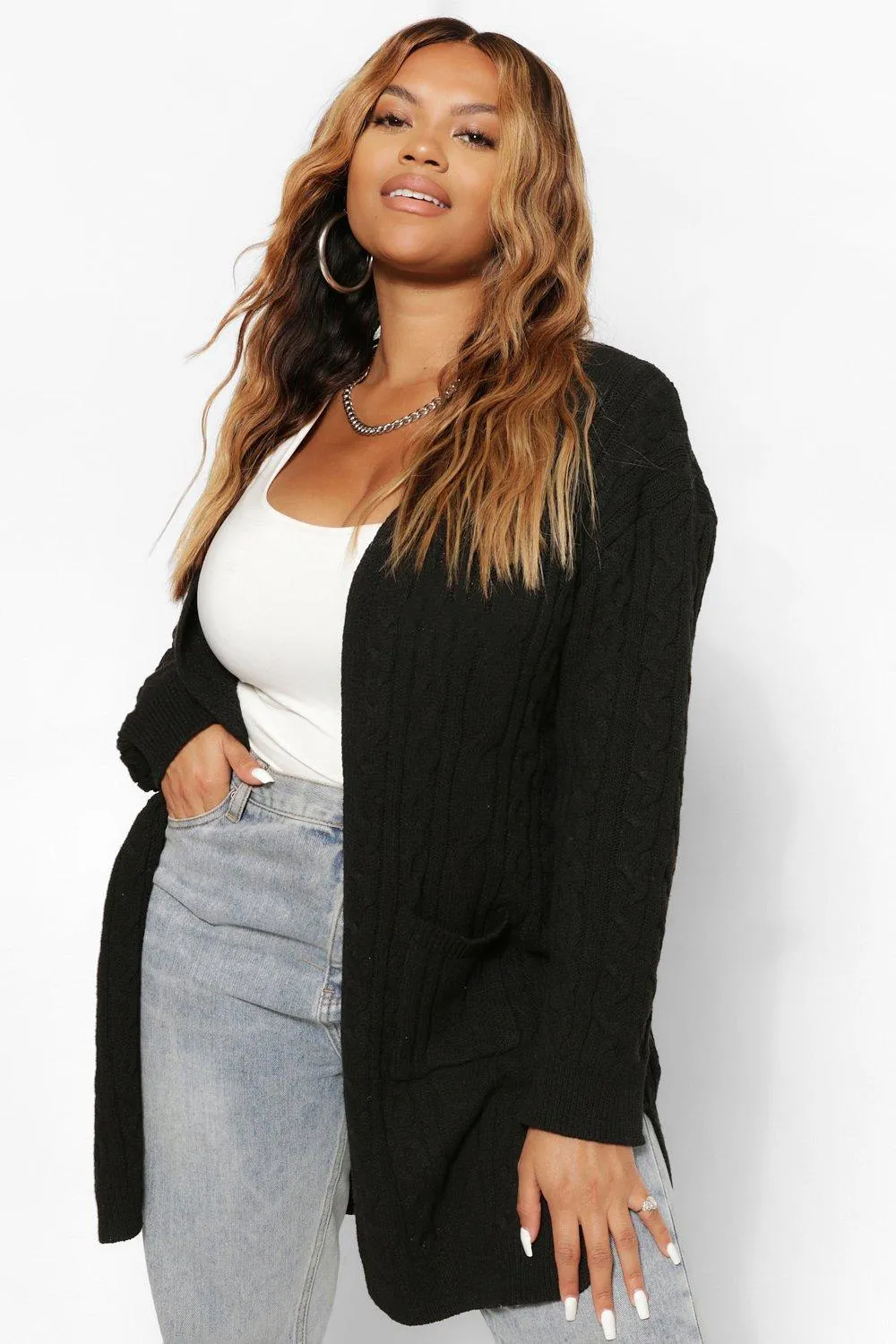 Plus Cable Knit Oversized Cardigan