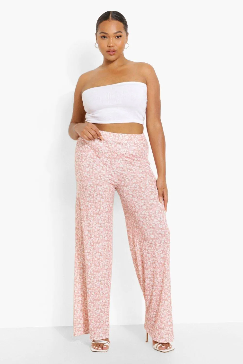 Plus Ditsy Floral Wide Leg Pants