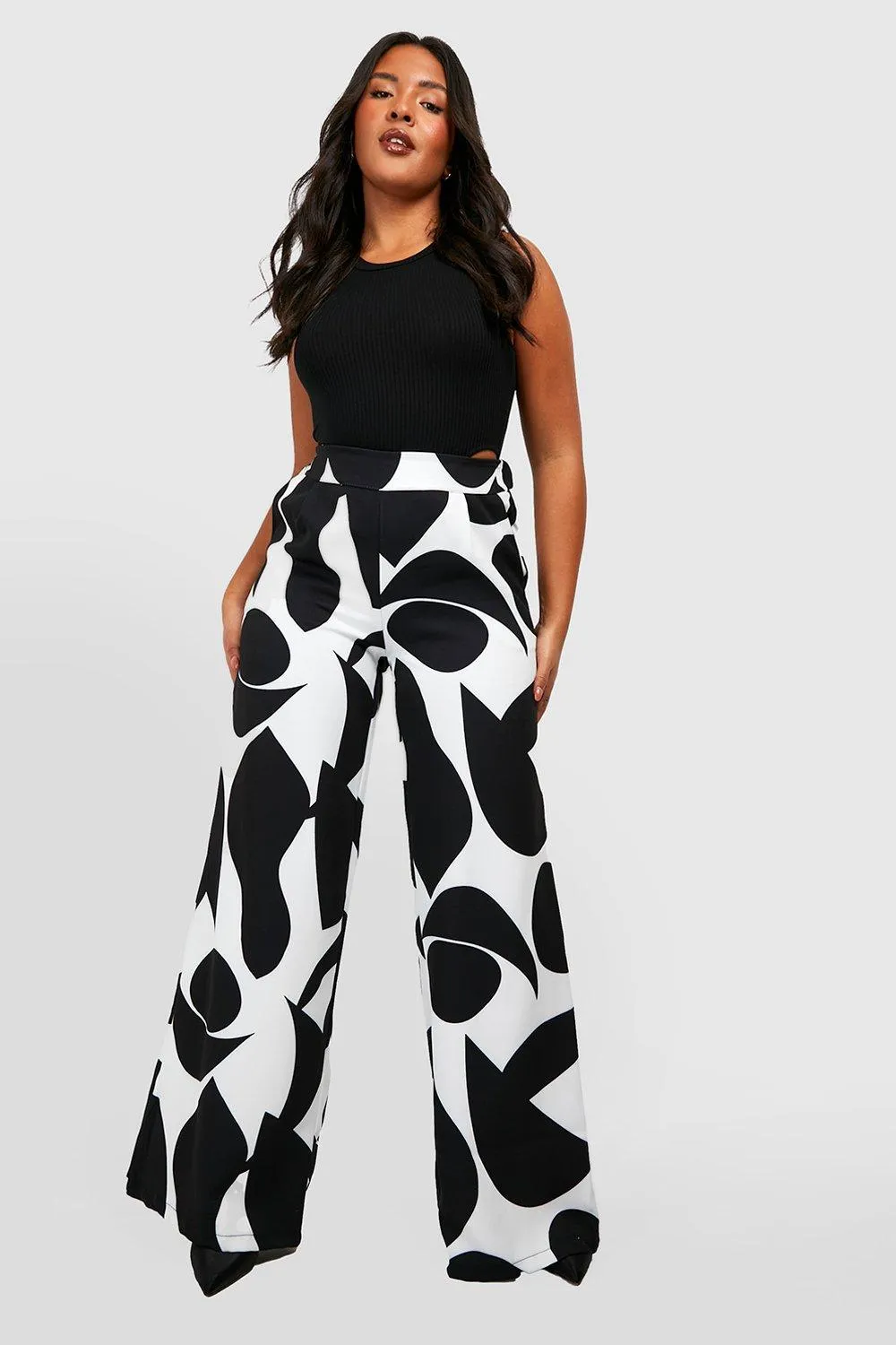 Plus Mono Print Wide Leg Pants