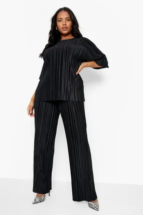 Plus Plisse Wide Leg Pants