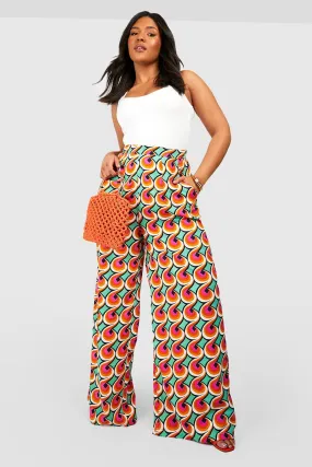 Plus Retro Geo Printed Wide Leg Pants