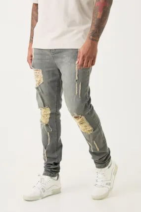 Plus Super Skinny Stretch Multi Rip Stacked Jeans