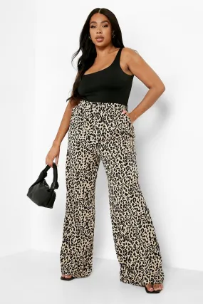 Plus Woven Leopard Formal Wide Leg Pants