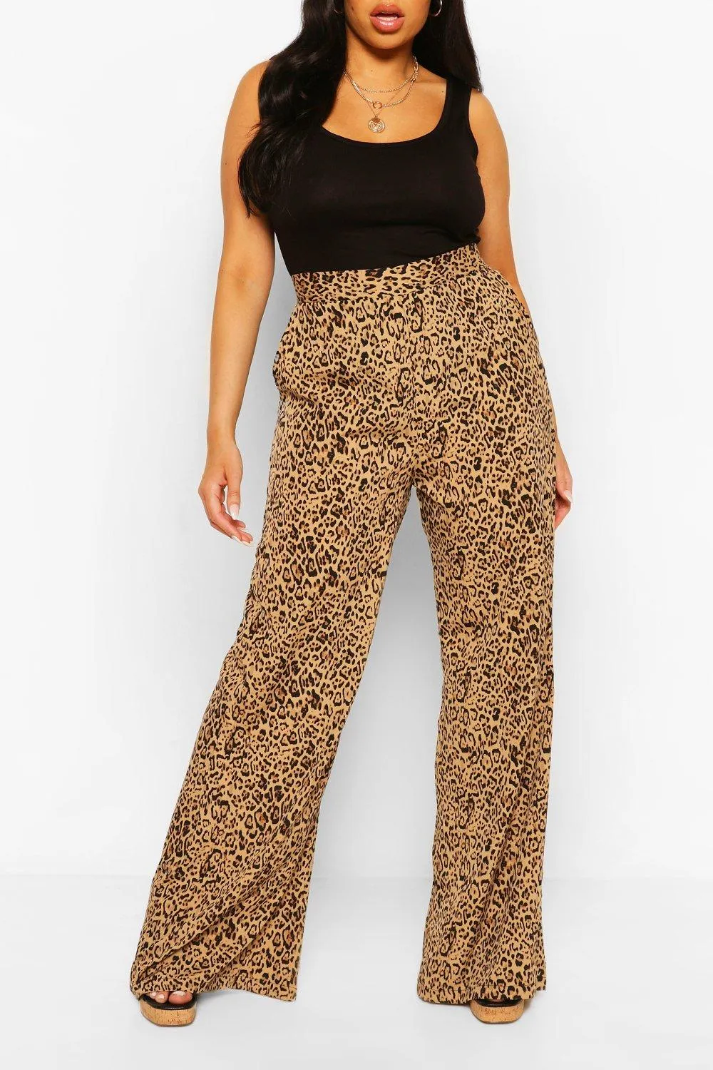 Plus Woven Leopard Wide Leg Pants