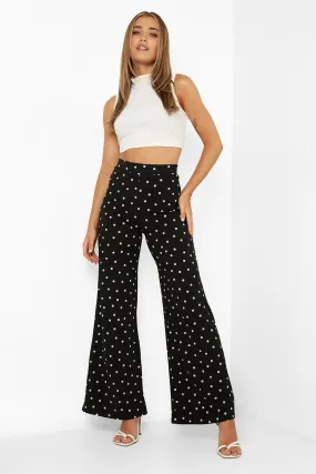 Polka Dot Crepe Wide Leg Pants