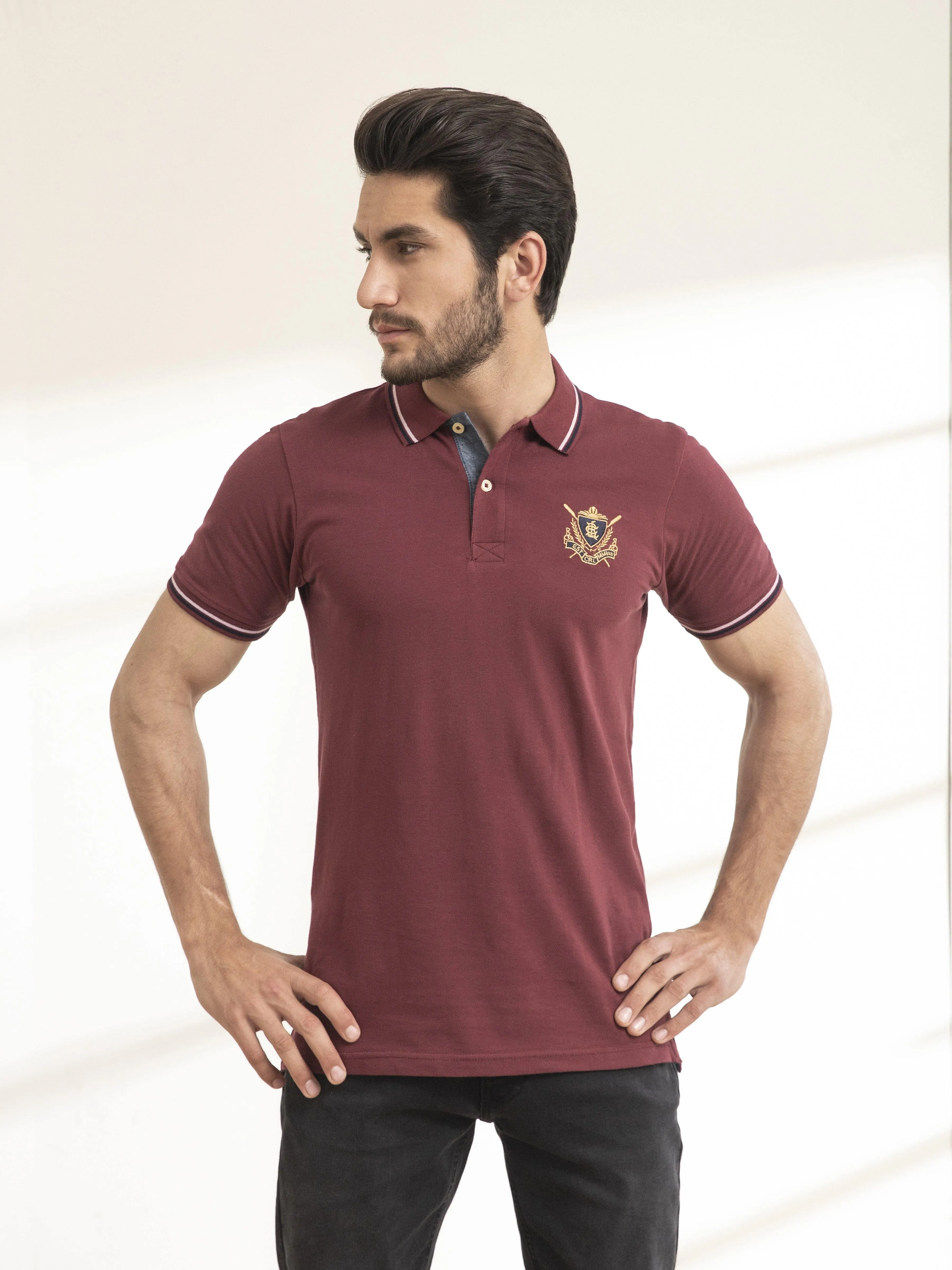 POLO SHIRT TIPPING COLLAR MAROON