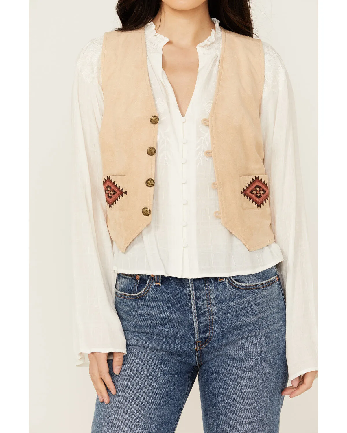 Product Name:  Shyanne Women's Southwestern Print Embroidered Faux Suede Vest