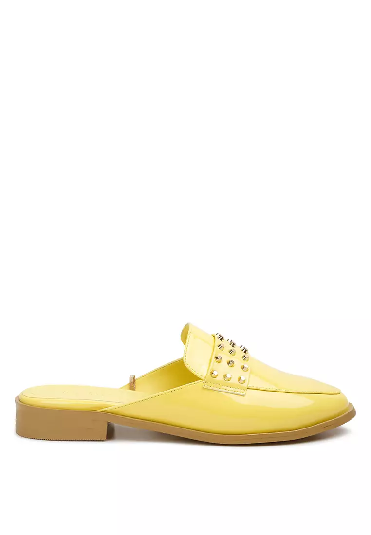 Rag & CO. Yellow Patent Studded Flat Mules