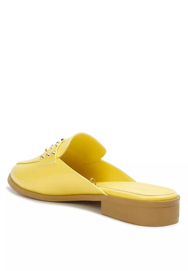 Rag & CO. Yellow Patent Studded Flat Mules