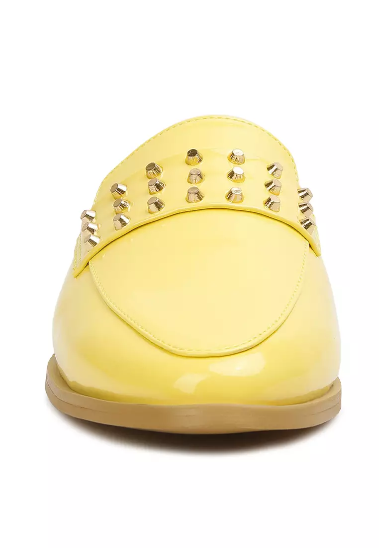 Rag & CO. Yellow Patent Studded Flat Mules