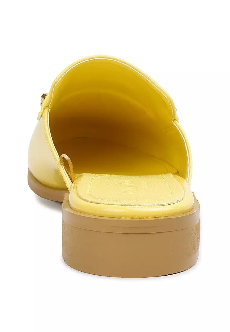 Rag & CO. Yellow Patent Studded Flat Mules