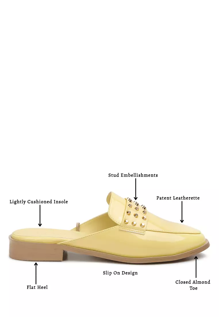 Rag & CO. Yellow Patent Studded Flat Mules