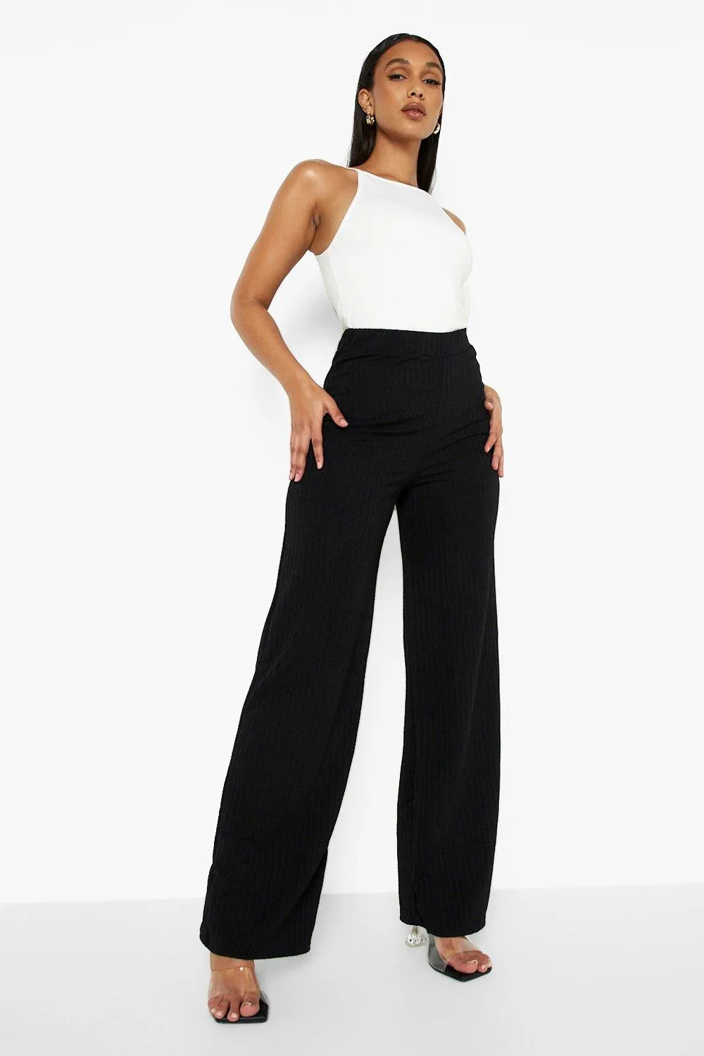 Recycled Pointelle Rib Wide Leg Pants