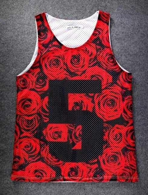 Red Black Roses 5 Net Sleeveless Mens T-shirt Vest Basketball Sports Tank Top