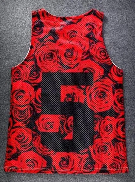 Red Black Roses 5 Net Sleeveless Mens T-shirt Vest Basketball Sports Tank Top