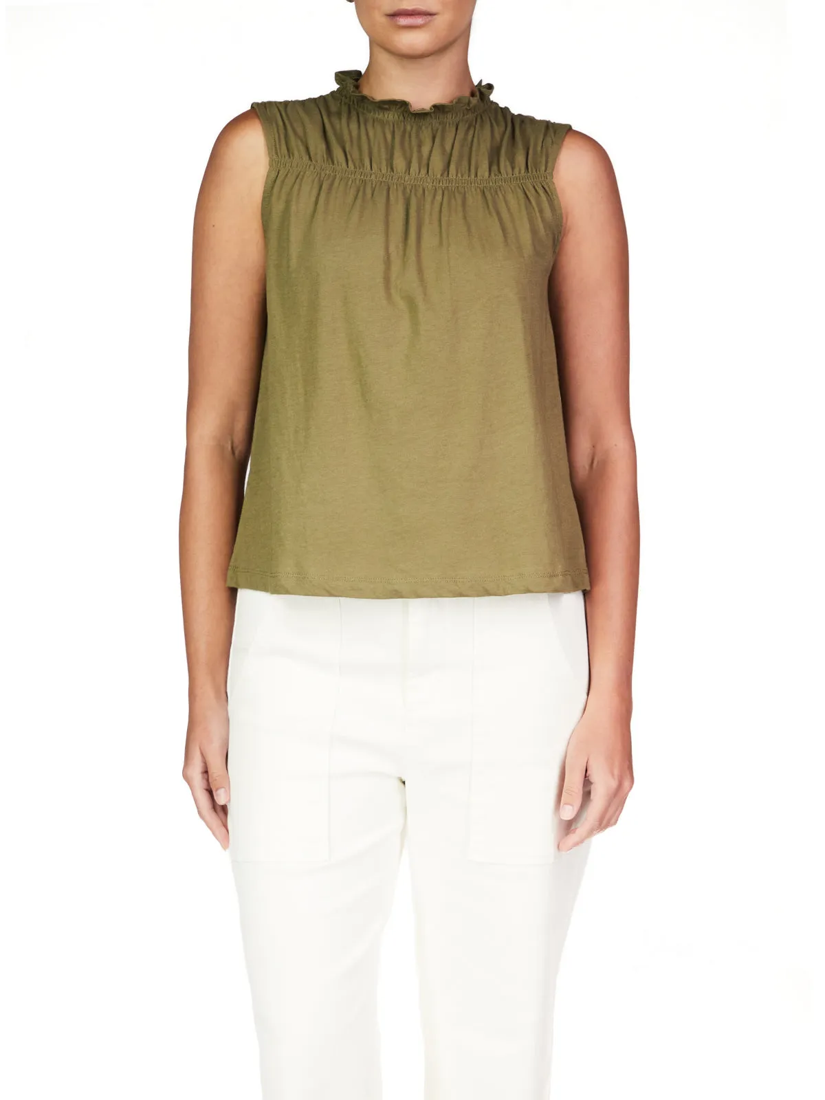 Sanctuary Sleeveless Shirred Top -Burnt Olive