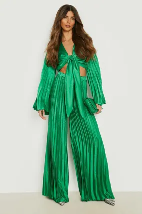 Satin Pleated Wide Leg Pants