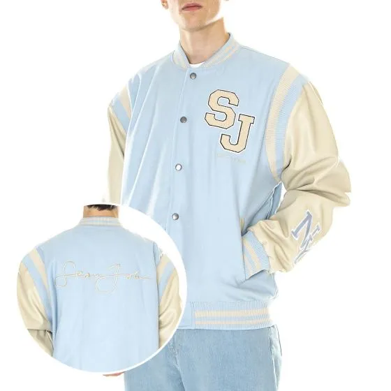 SEAN JOHN M' SJ Script Logo College Jacket Light Blue / Light Sand