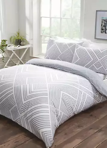 Sleepdown Striped Geometric Duvet Cover Set - Grey | Kaleidoscope