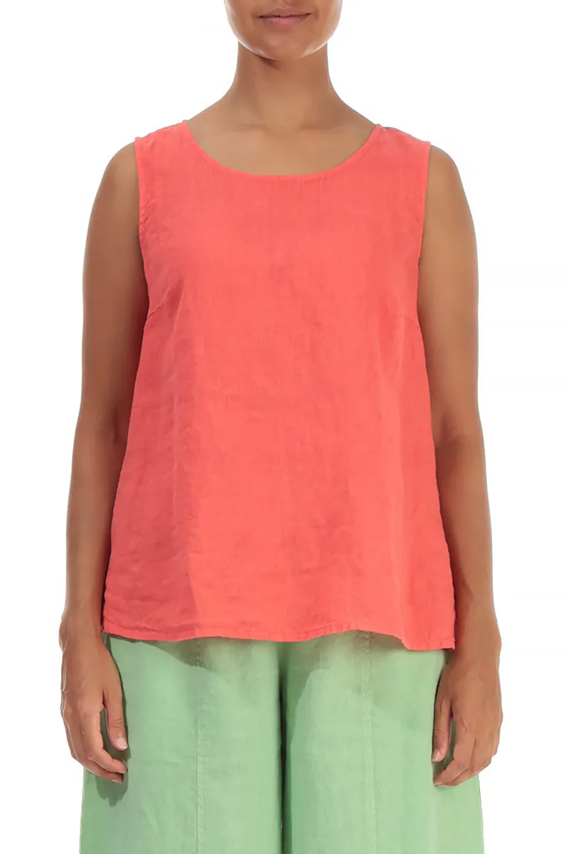 Sleeveless Living Coral Linen Top