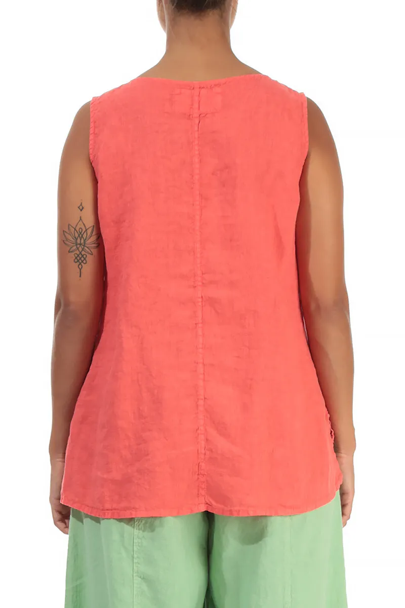 Sleeveless Living Coral Linen Top