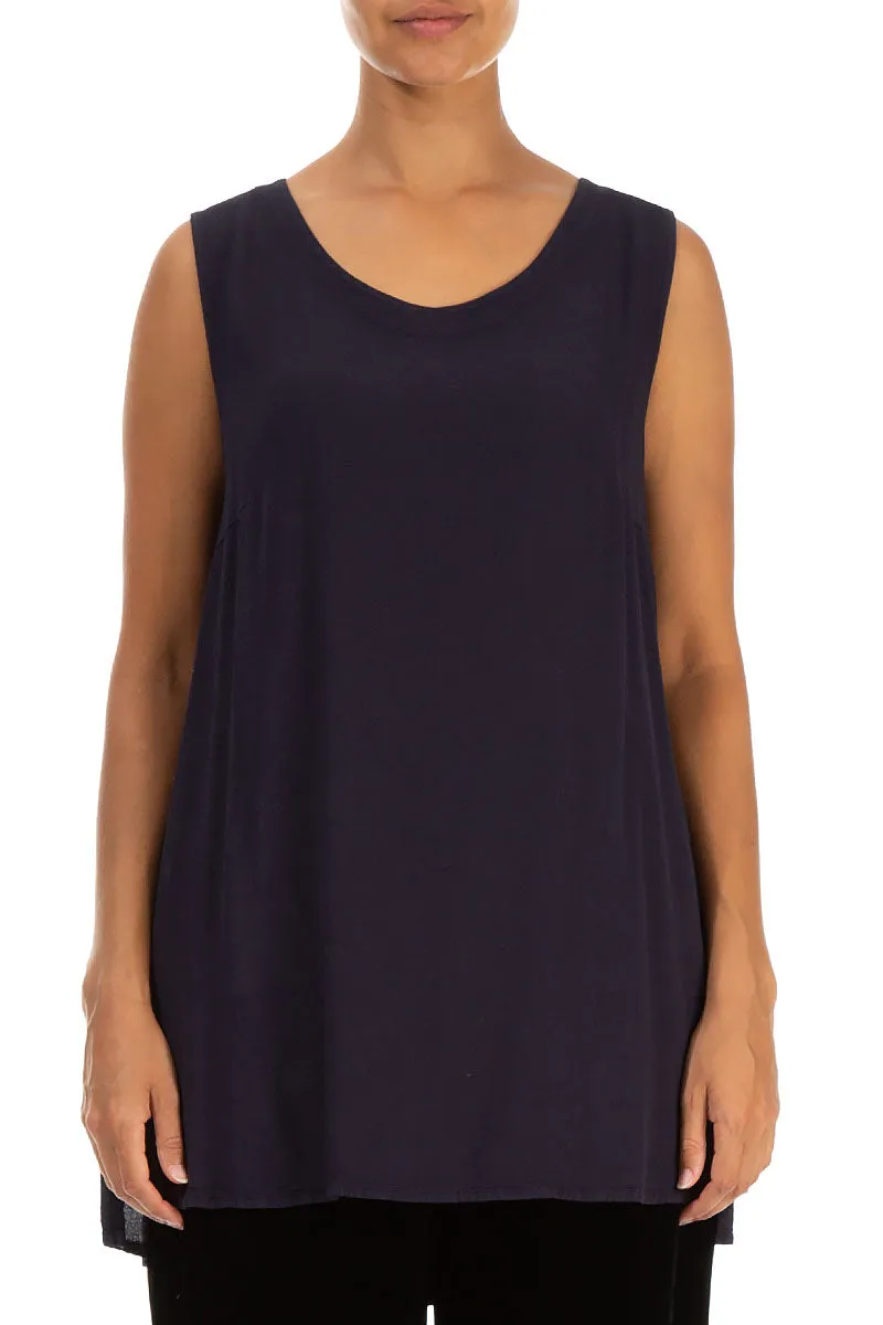 Sleeveless Navy Viscose Top