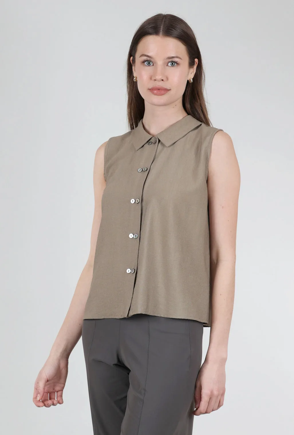 Sleeveless Twinbutton Top, Hazelnut