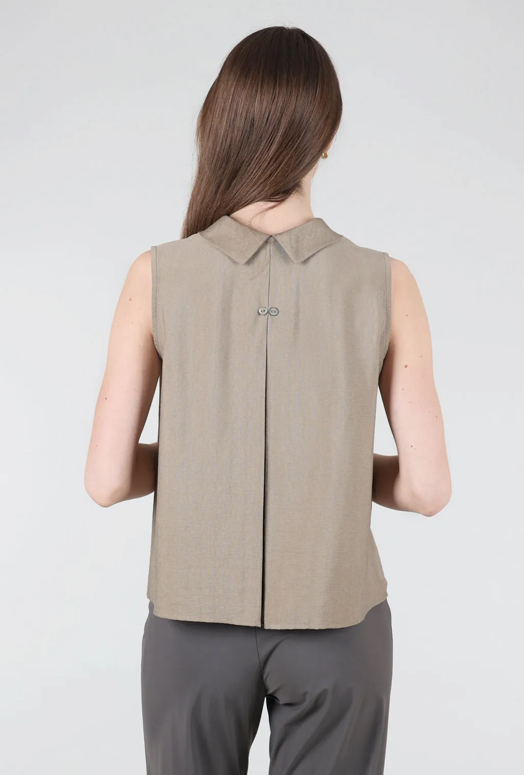 Sleeveless Twinbutton Top, Hazelnut