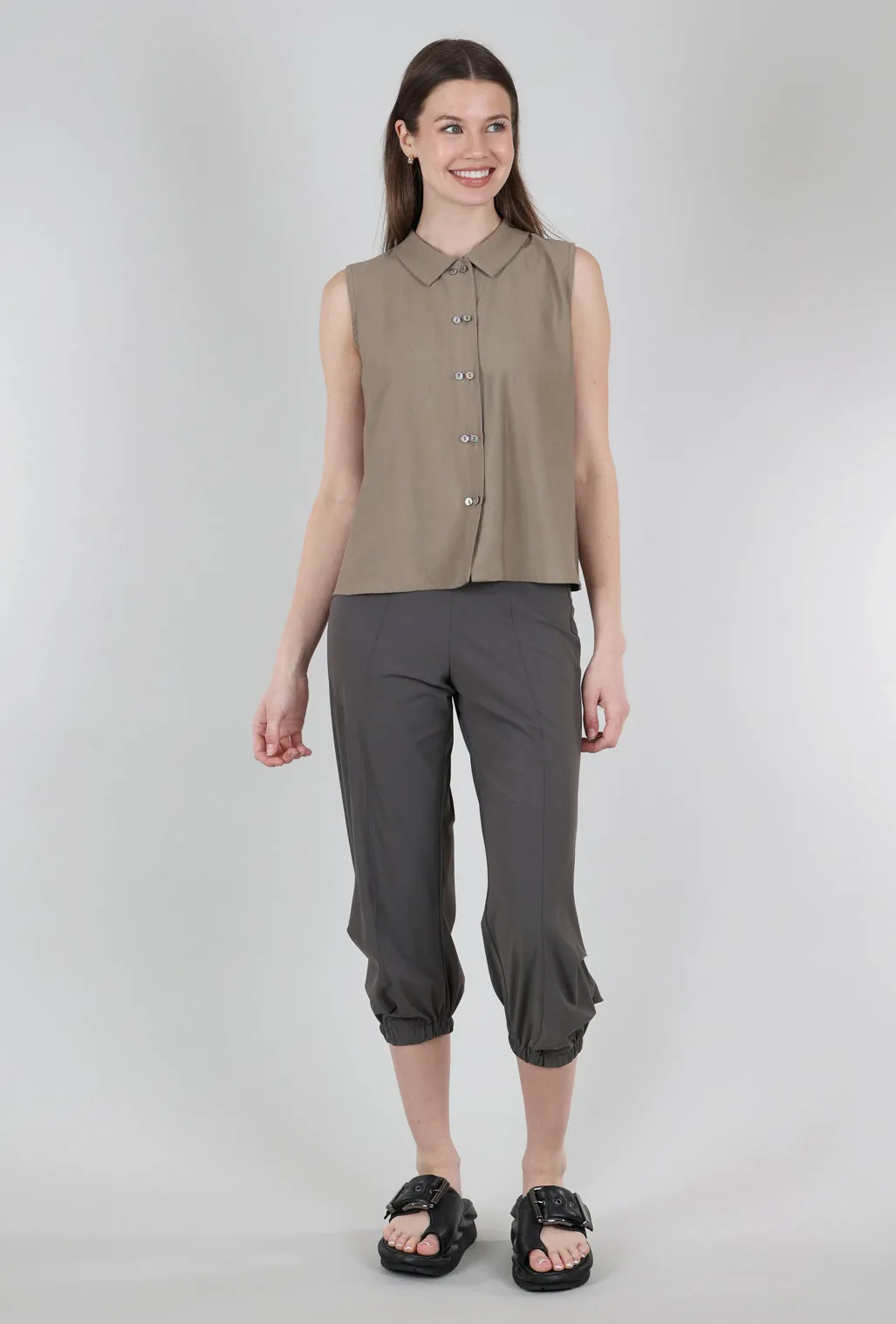 Sleeveless Twinbutton Top, Hazelnut