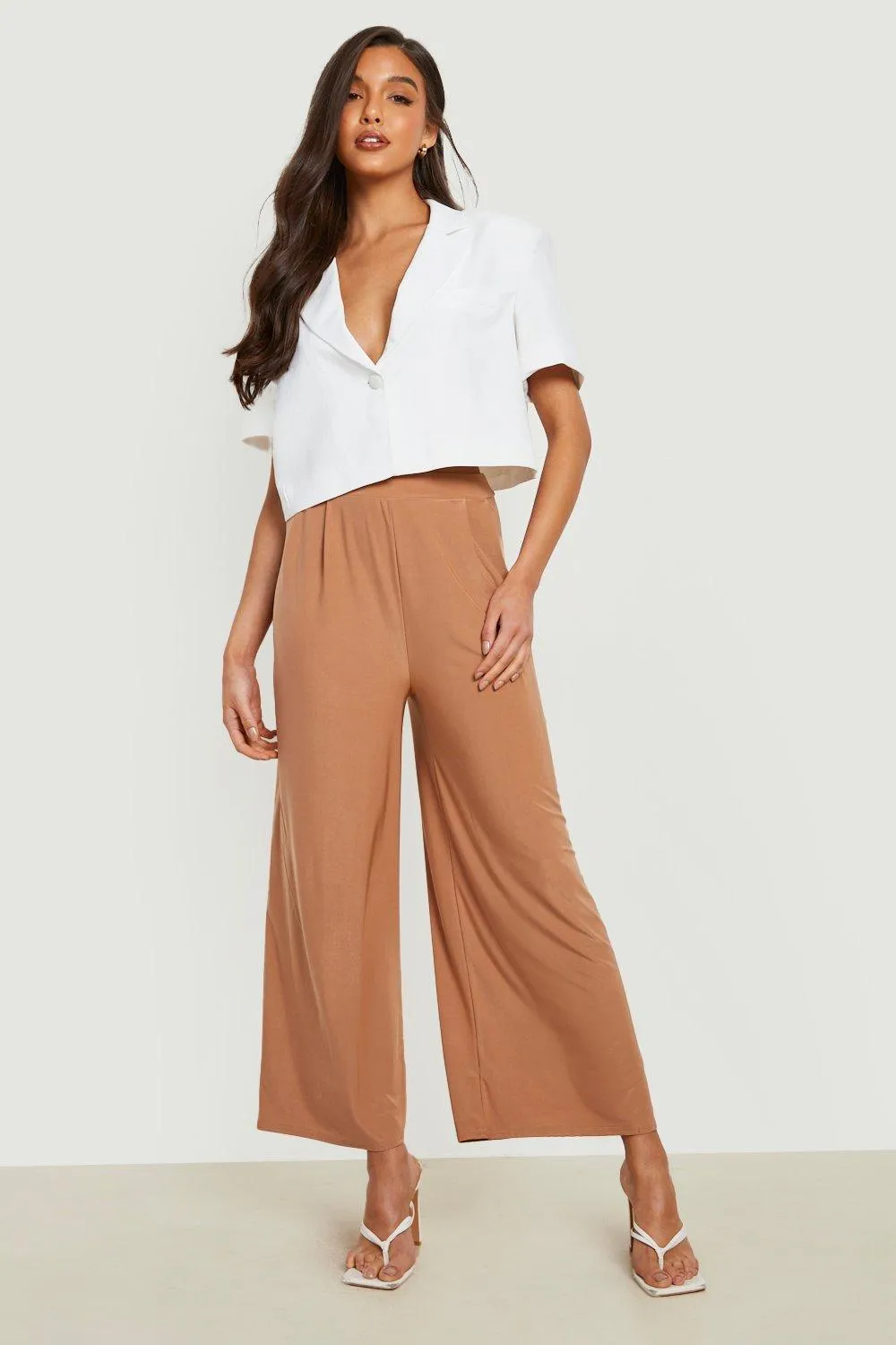 Slinky Pleated Wide Leg Cropped Pants