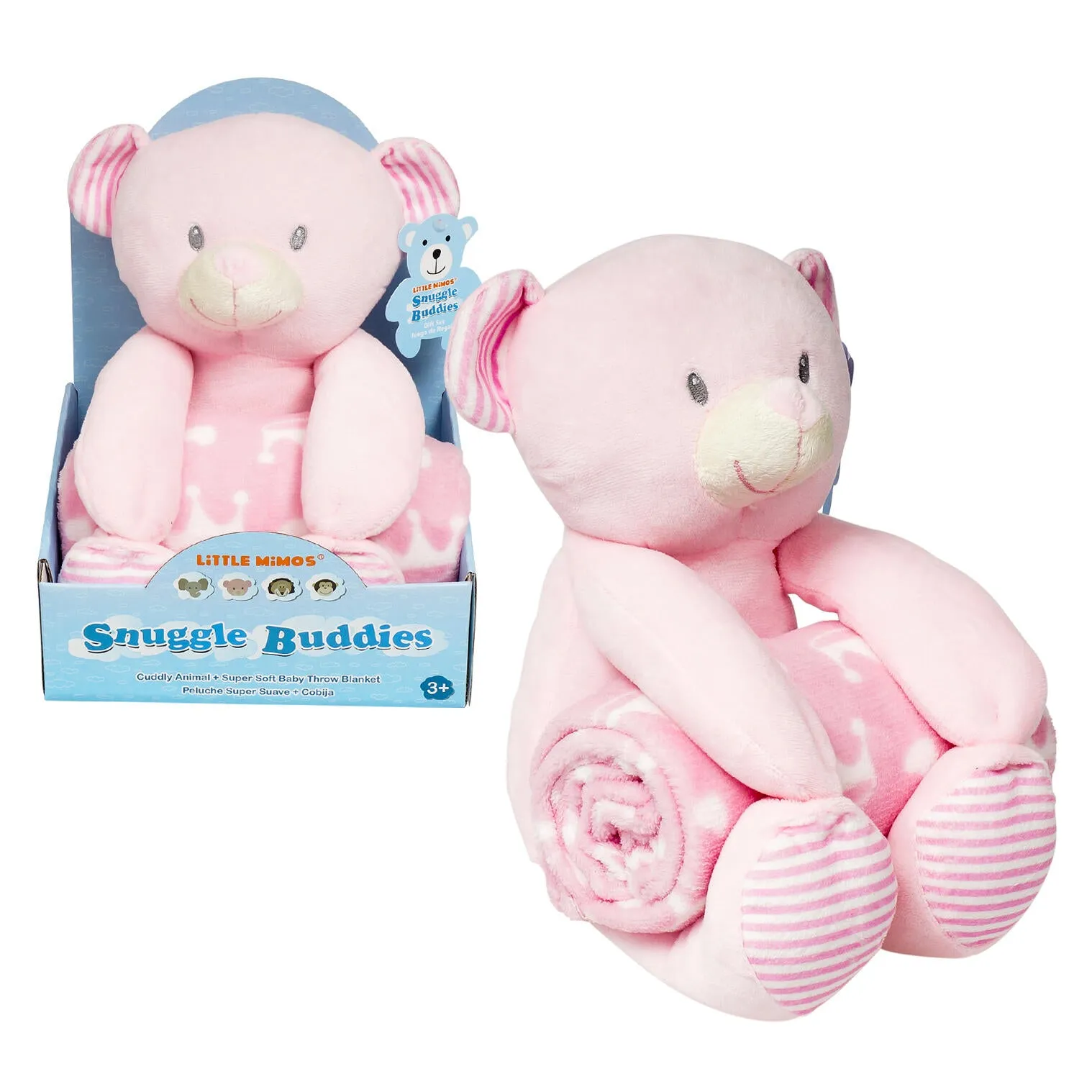 Snuggle Buddies Blanket W/ Bear Plush- Pink and White