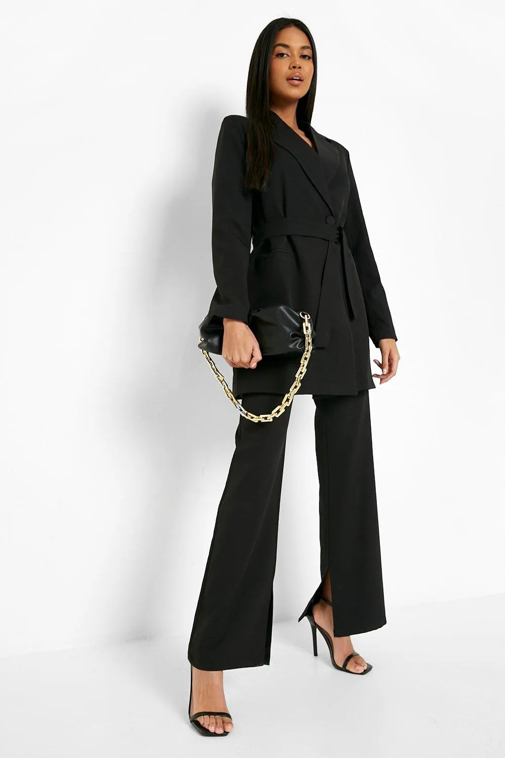 Split Hem Tailored Wide Leg Pants