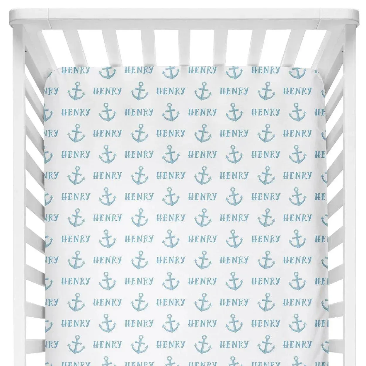 Sugar + Maple Personalized Crib Sheet | Anchor Blue